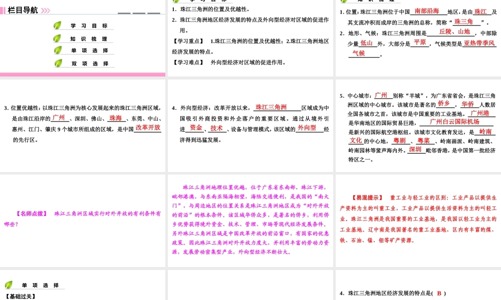 八年级地理下册 第七章 第三节 珠江三角洲区域的外向型经济复习课件 （新版）湘教版-（新版）湘教版初中八年级下册地理课件
