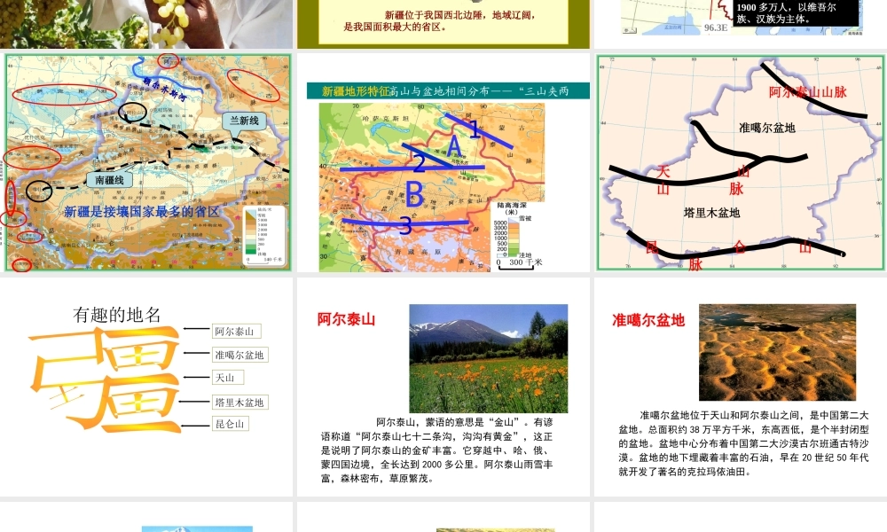 八年级地理下册 7.2 新疆--祖国面积最大的省级行政区域课件 晋教版-人教版初中八年级下册地理课件