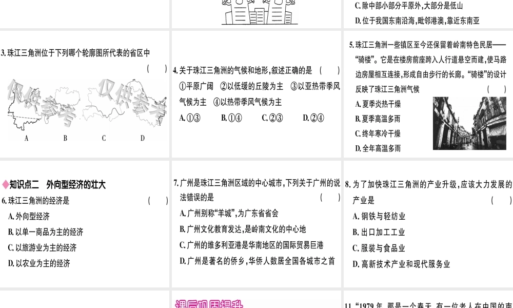 八年级地理下册 第七章 第三节 珠江三角洲区域的外向型经济习题课件 （新版）湘教版-（新版）湘教版初中八年级下册地理课件