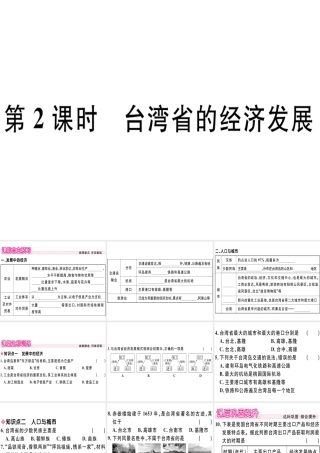 八年级地理下册 第八章 第二节 台湾省的地理环境与经济发展（第2课时 台湾省的经济发展）习题课件 （新版）湘教版-（新版）湘教版初中八年级下册地理课件