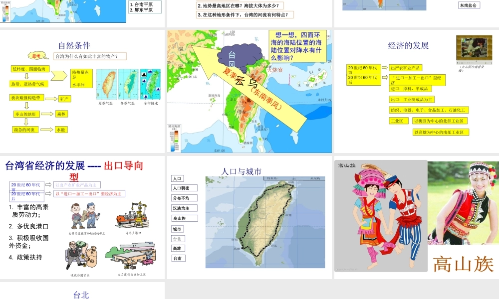 八年级地理下册 第八章 第二节 台湾省的地理环境与经济发展课件（2）（新版）湘教版-（新版）湘教版初中八年级下册地理课件