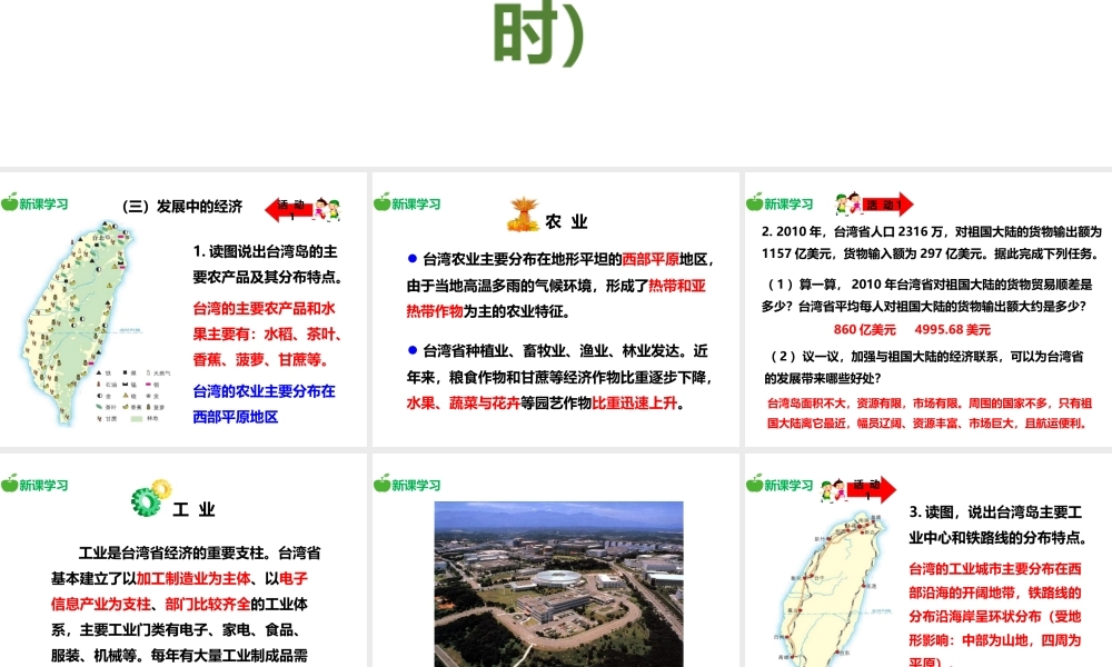 八年级地理下册 8.2 台湾省的地理环境与经济发展（第2课时）课件 （新版）湘教版