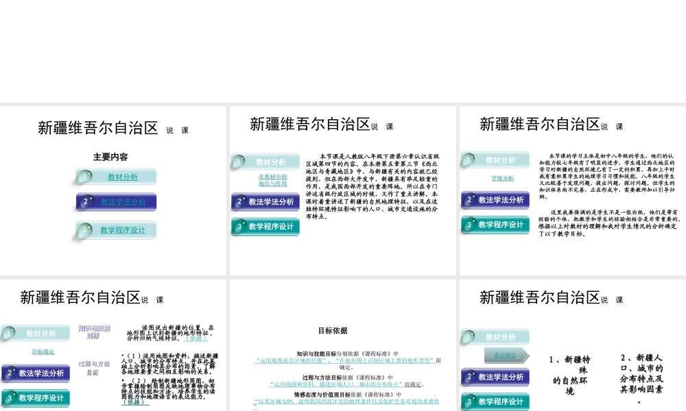 八年级地理下册 第六章 第四节 西部开发的重要阵地—新疆维吾尔说课课件 新人教版