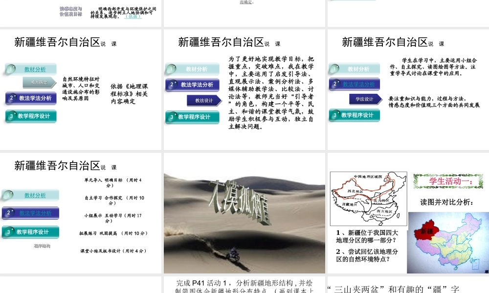 八年级地理下册 第六章 第四节 西部开发的重要阵地—新疆维吾尔说课课件 新人教版