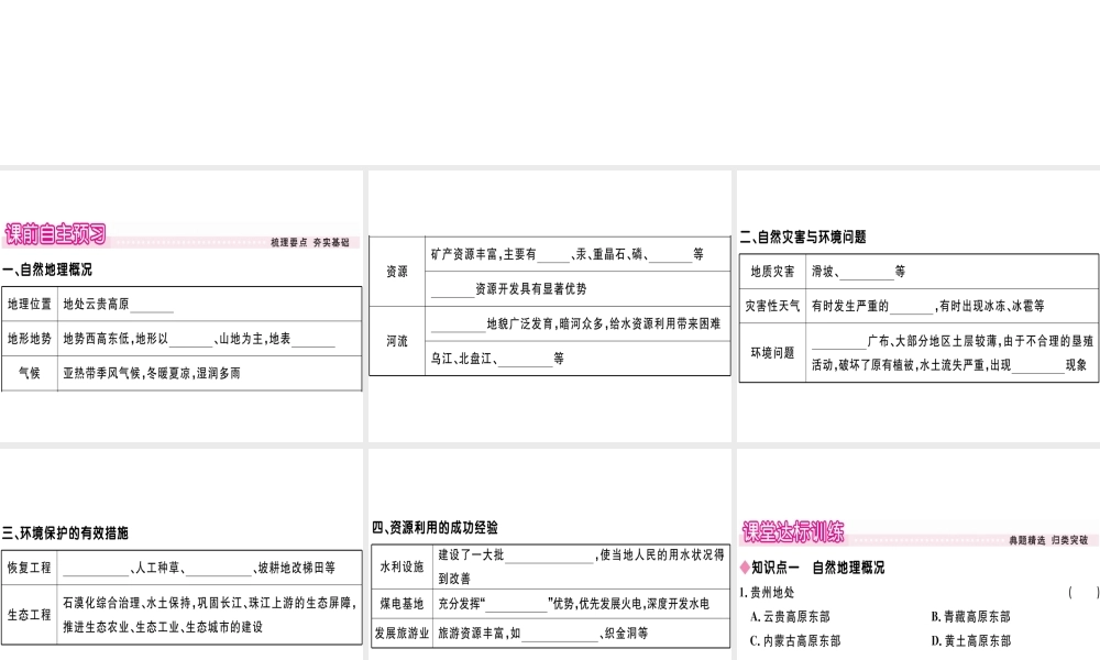 八年级地理下册 第八章 第四节 贵州省得环境保护与资源利用习题课件 （新版）湘教版-（新版）湘教版初中八年级下册地理课件