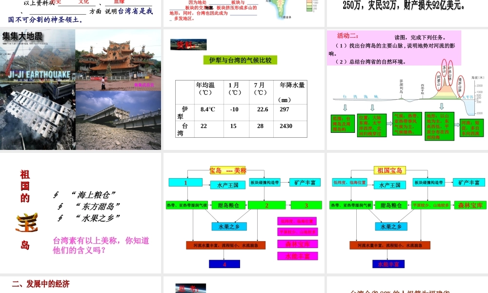 八年级地理下册 8.2 台湾省的自然环境与经济发展课件 （新版）湘教版-（新版）湘教版初中八年级下册地理课件