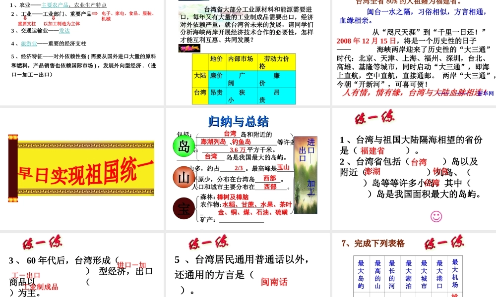 八年级地理下册 8.2 台湾省的自然环境与经济发展课件 （新版）湘教版-（新版）湘教版初中八年级下册地理课件