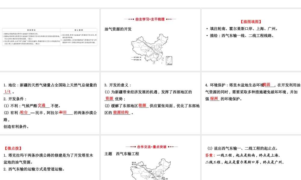 八年级地理下册 8.2干旱的宝地——塔里木盆地（油气资源的开发）习题课件 （新版）新人教版-（新版）新人教版初中八年级下册地理课件