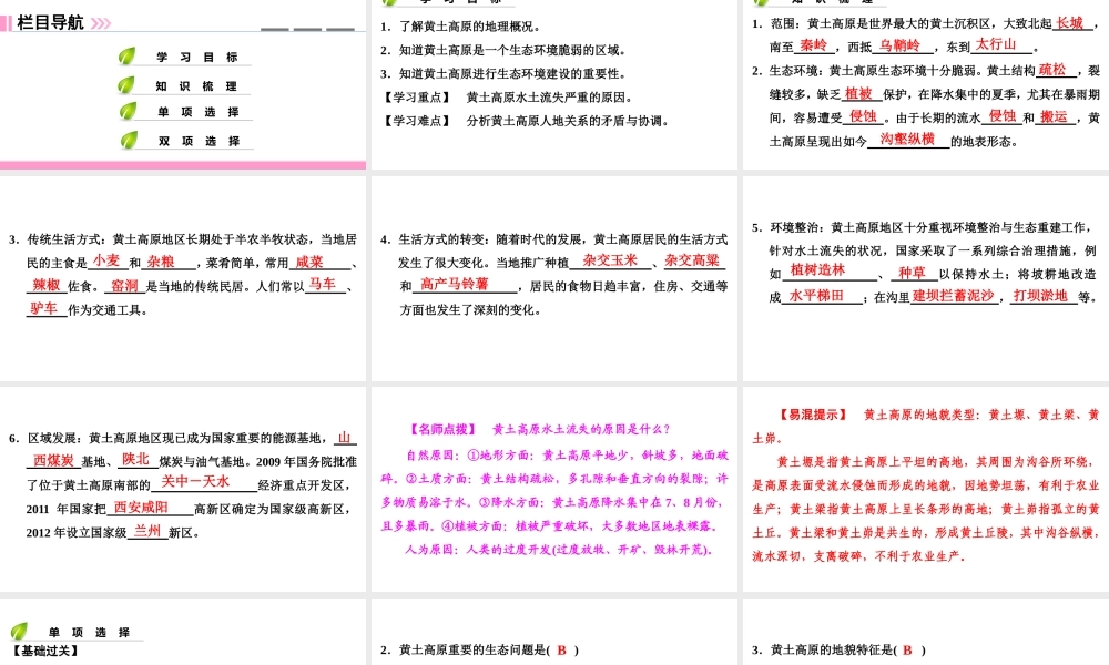 八年级地理下册 第八章 第五节 黄土高原的区域发展与居民生活复习课件 （新版）湘教版-（新版）湘教版初中八年级下册地理课件