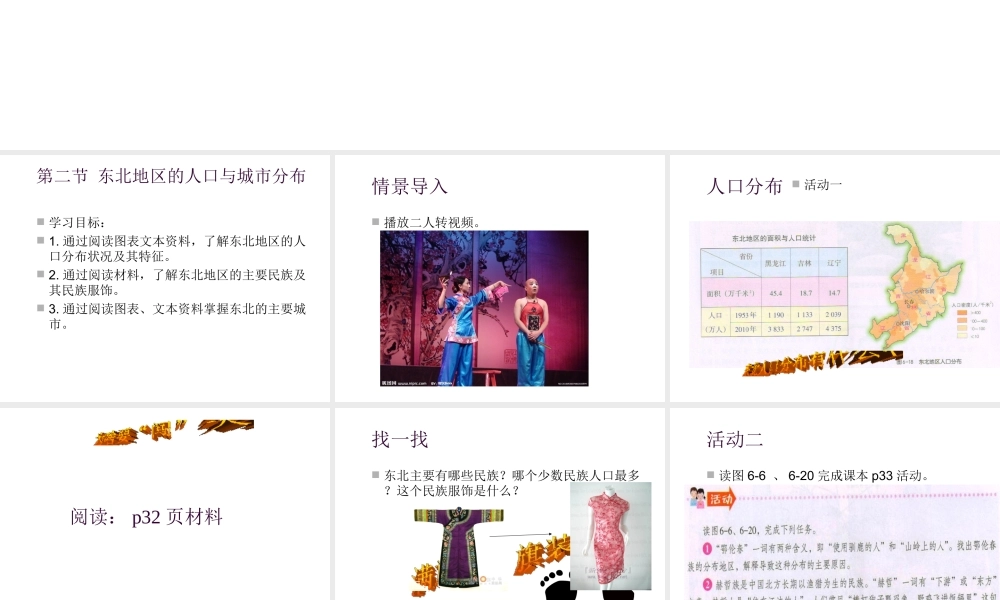 八年级地理下册 第六章 认识区域 位置分布 第二节 东北地区的人口与城市分布课件 （新版）湘教版