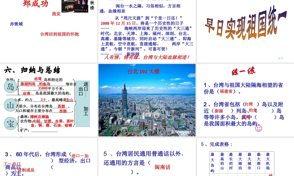 八年级地理下册 第八章 认识区域 环境与发展 第二节台湾省的地理环境与经济发展课件 （新版）湘教版