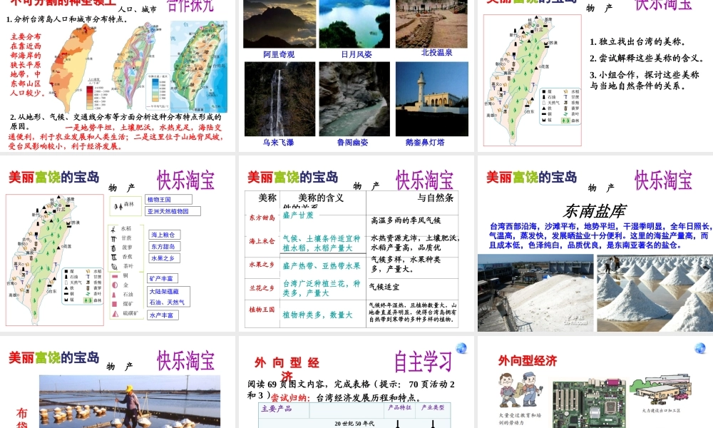 八年级地理下册 第七章 第四节 祖国的神圣领土──台湾省课件 （新版）新人教版-（新版）新人教版初中八年级下册地理课件