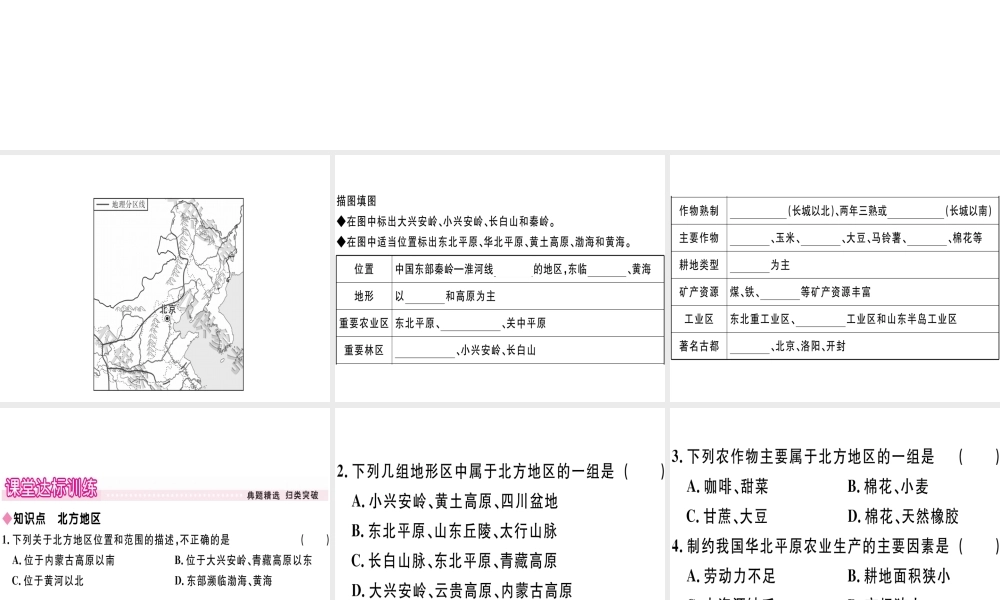 八年级地理下册 第五章 第二节 北方地区和南方地区（第1课时 北方地区）习题课件 （新版）湘教版-（新版）湘教版初中八年级下册地理课件