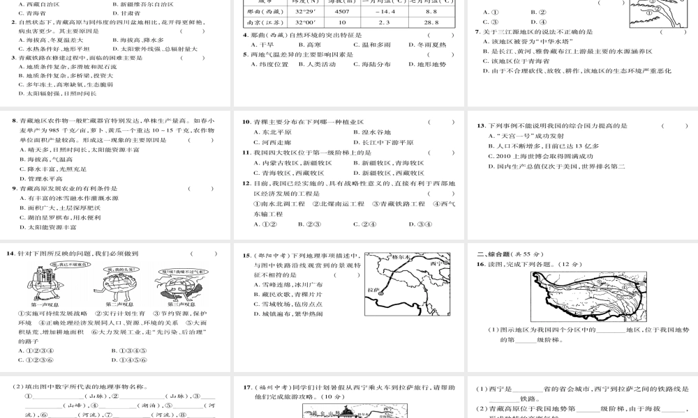 八年级地理下册 第9、10章达标测试题课件（新版）新人教版-（新版）新人教版初中八年级下册地理课件