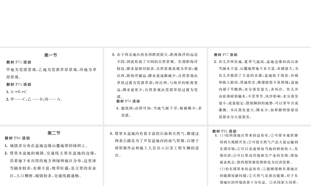 八年级地理下册 第八章 西北地区教材活动参考答案课件 （新版）新人教版-（新版）新人教版初中八年级下册地理课件