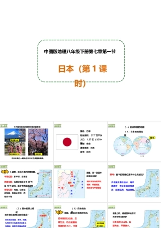 八年级地理下册 第七章 第一节 日本（第1课时）课件 中图版