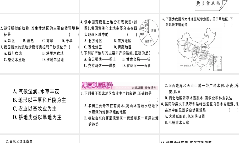八年级地理下册 第五章 第三节 西北地区和青藏地区（第1课时 西北地区）习题课件 （新版）湘教版-（新版）湘教版初中八年级下册地理课件