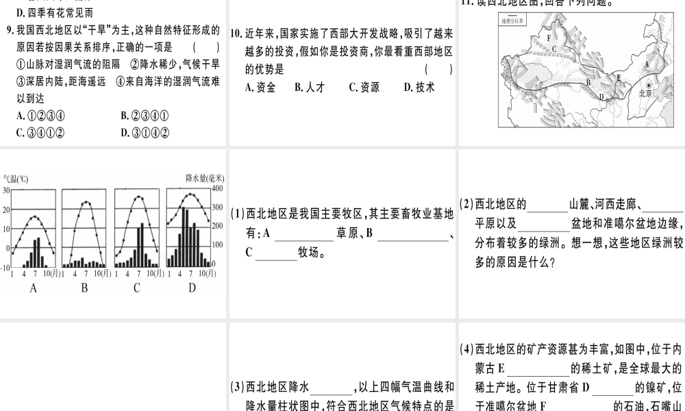 八年级地理下册 第五章 第三节 西北地区和青藏地区（第1课时 西北地区）习题课件 （新版）湘教版-（新版）湘教版初中八年级下册地理课件
