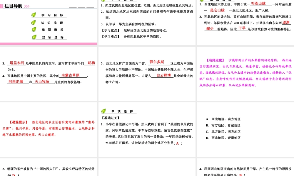 八年级地理下册 第五章 第三节 西北地区和青藏地区（第1课时）复习课件 （新版）湘教版-（新版）湘教版初中八年级下册地理课件