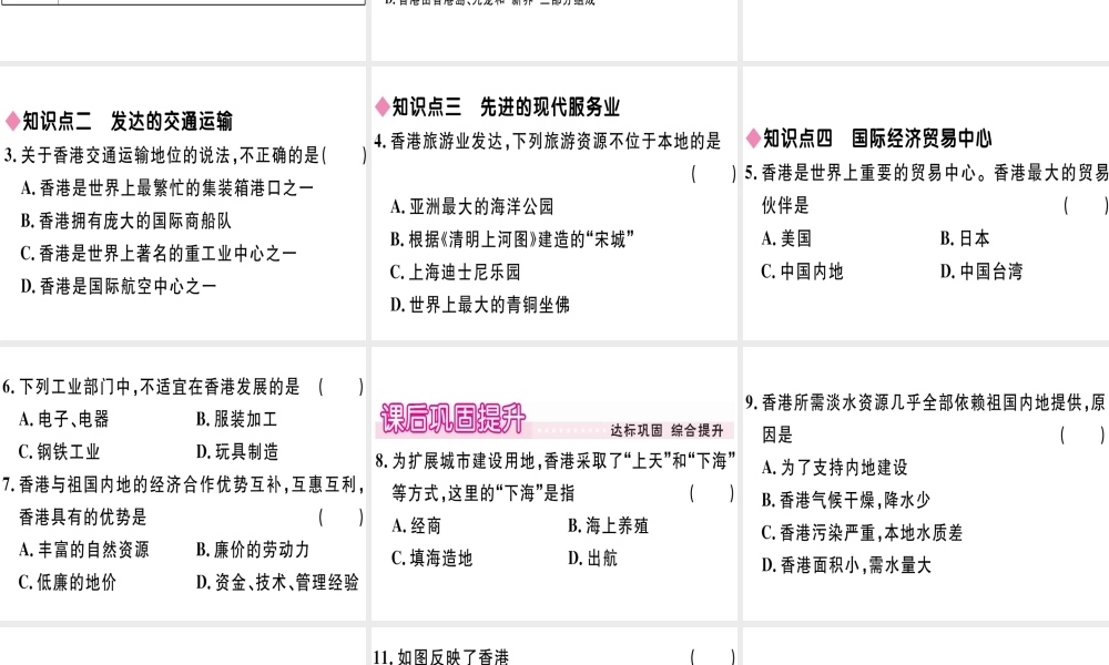八年级地理下册 第七章 第一节 香港特别行政区的国际枢纽功能习题课件 （新版）湘教版-（新版）湘教版初中八年级下册地理课件