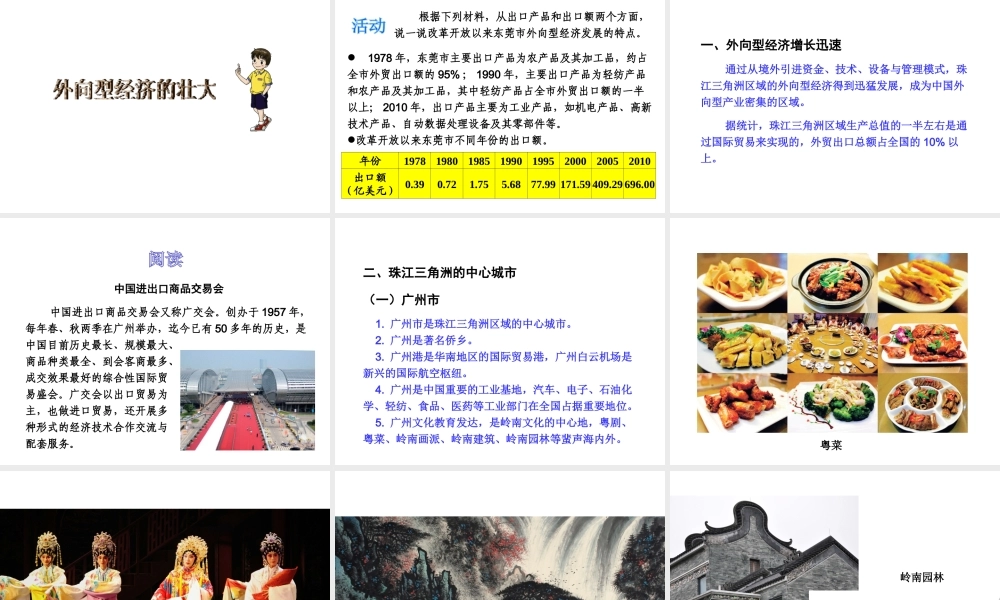 八年级地理下册《7.3 珠江三角洲区域的外向型经济》课件1 （新版）湘教版-（新版）湘教版初中八年级下册地理课件