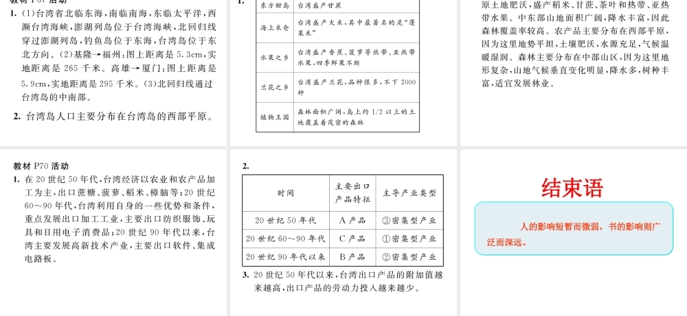 八年级地理下册 第七章 南方地区教材活动参考答案课件 （新版）新人教版-（新版）新人教版初中八年级下册地理课件