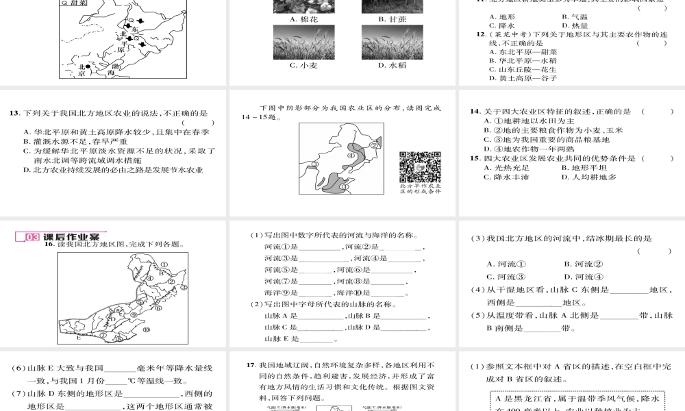 八年级地理下册 第六章 第1节 自然特征与农业习题课件 （新版）新人教版-（新版）新人教版初中八年级下册地理课件