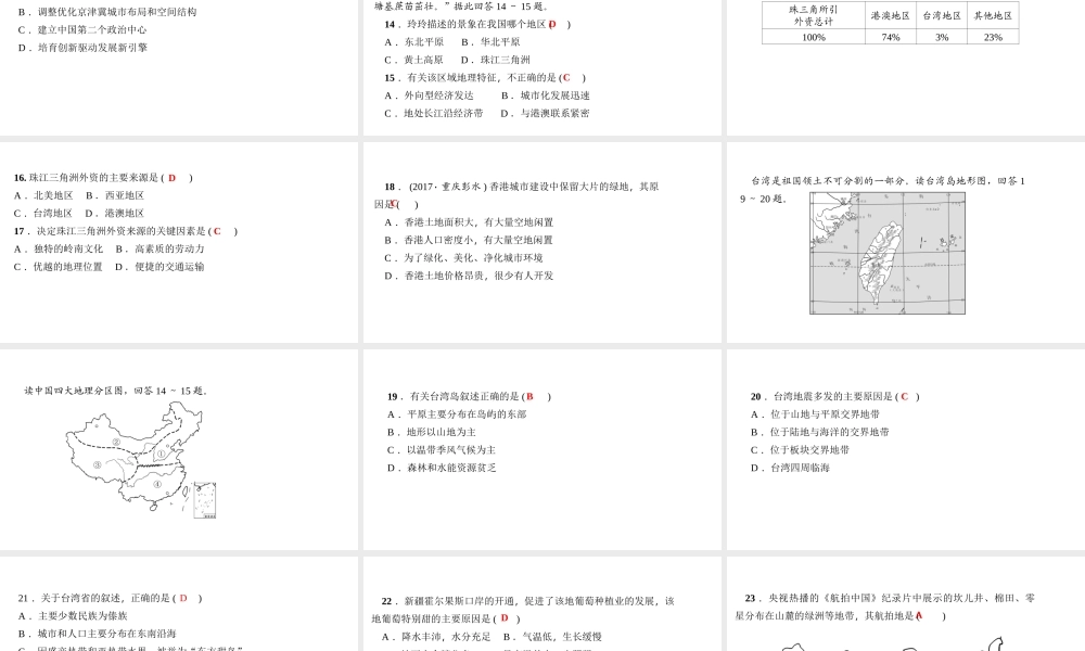 八年级地理下册 滚动专题训练(二)重要区域课件 （新版）新人教版-（新版）新人教版初中八年级下册地理课件