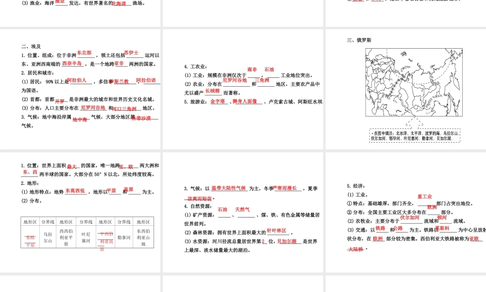 八年级地理下册 日本 埃及 俄罗斯 法国课件 湘教版-湘教版初中八年级下册地理课件