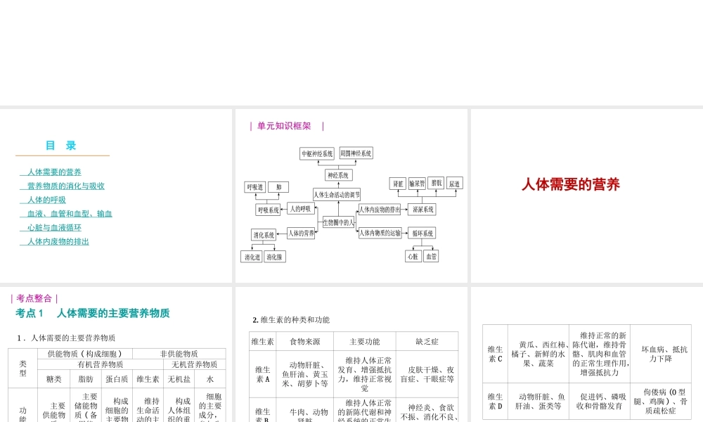 八年级生物 专题四 人体的新陈代谢复习课件 （新版）济南版-（新版）济南版初中八年级全册生物课件
