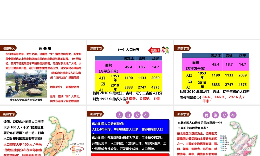 八年级地理下册 第六章 第二节 东北地区的人口与城市分布课件 （新版）湘教版