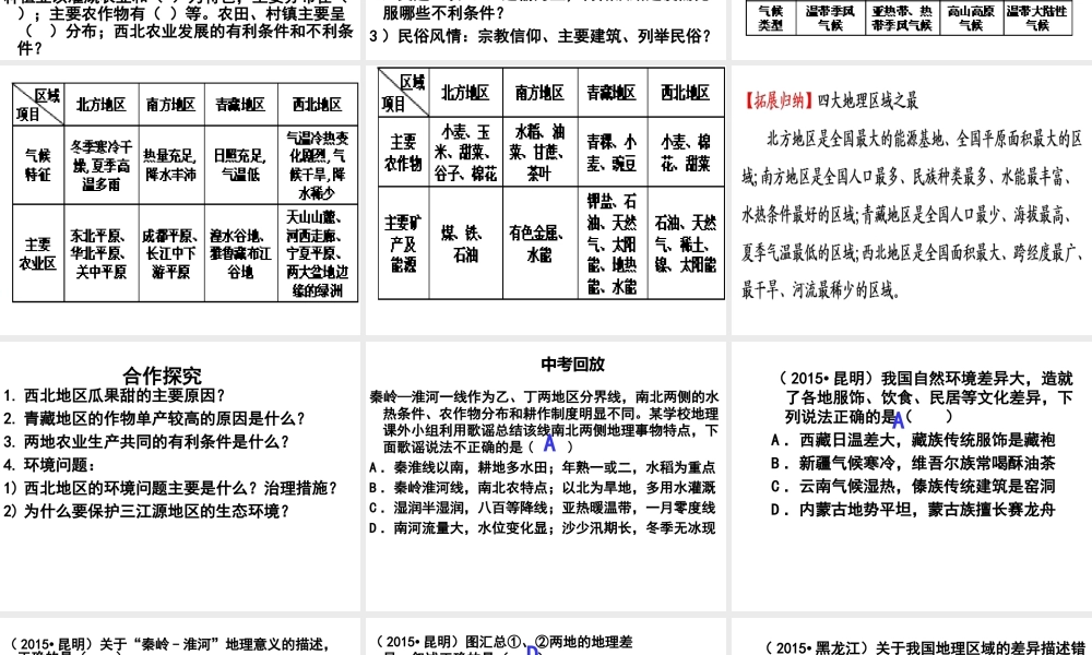 八年级地理下册 第五章 中国的地域差异复习课件 湘教版-湘教版初中八年级下册地理课件
