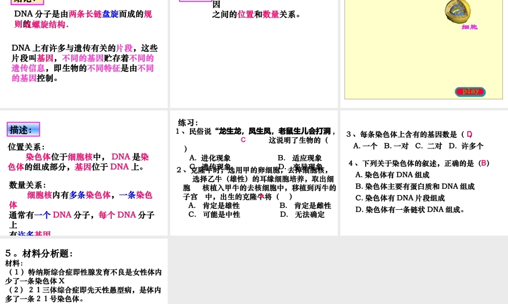 八年级生物上册 4.1遗传的物质基础课件 济南版