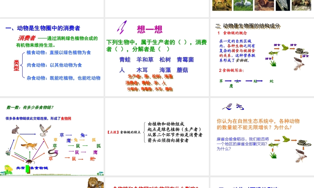 八年级生物上册 17.1《动物在生物圈中的作用》课件1 （新版）北师大版-（新版）北师大版初中八年级上册生物课件
