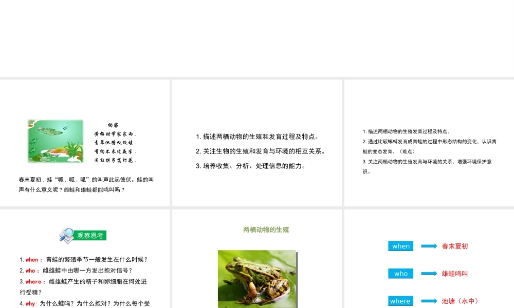 八年级生物上册 4.2.2《两栖动物的生殖和发育》课件 （新版）济南版-（新版）济南版初中八年级上册生物课件