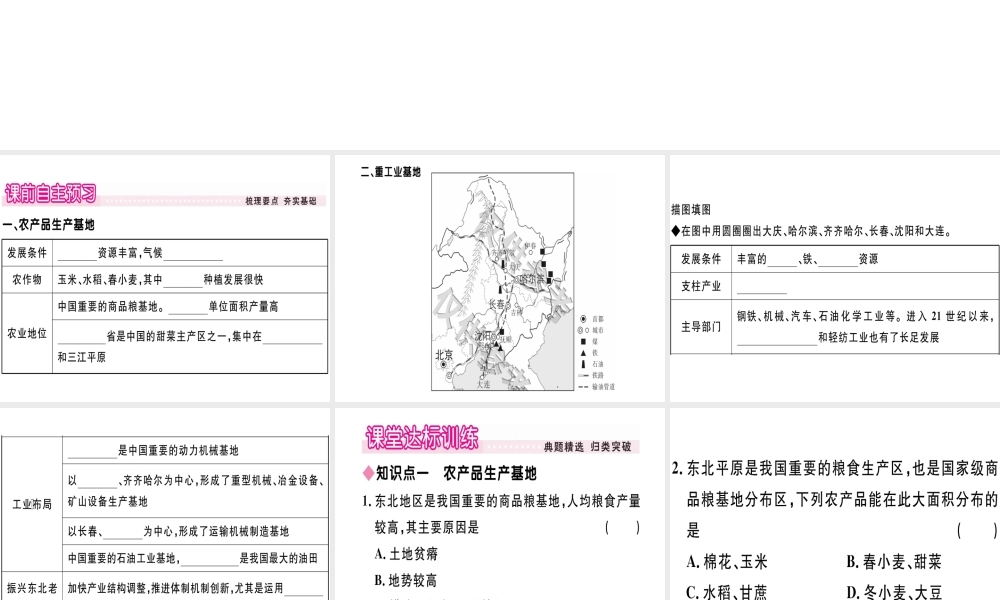 八年级地理下册 第六章 第三节 东北地区的产业分布习题课件 （新版）湘教版-（新版）湘教版初中八年级下册地理课件