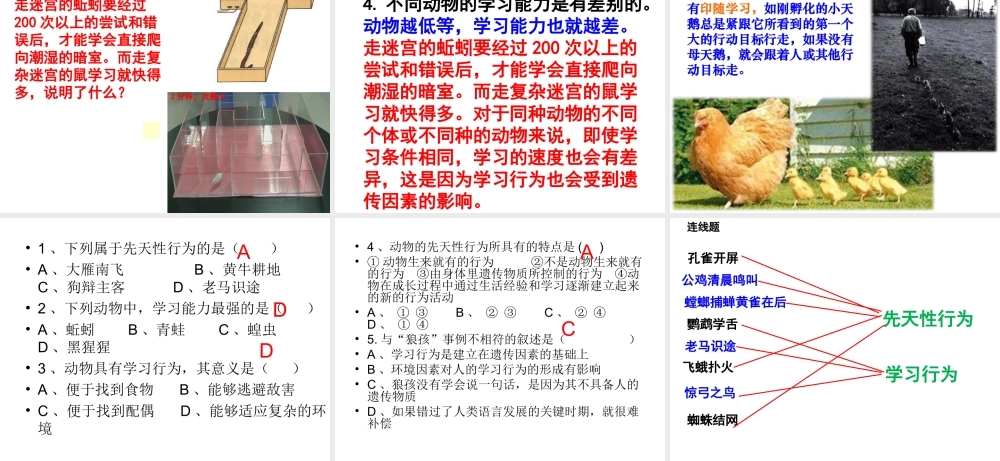 八年级生物上册 4.2.3 先天性行为和学习行为课件 （新版）冀教版-（新版）冀教级上册生物课件