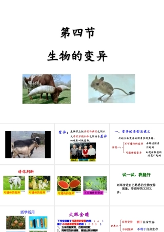 八年级生物上册 4.4 生物的变异课件 （新版）济南版