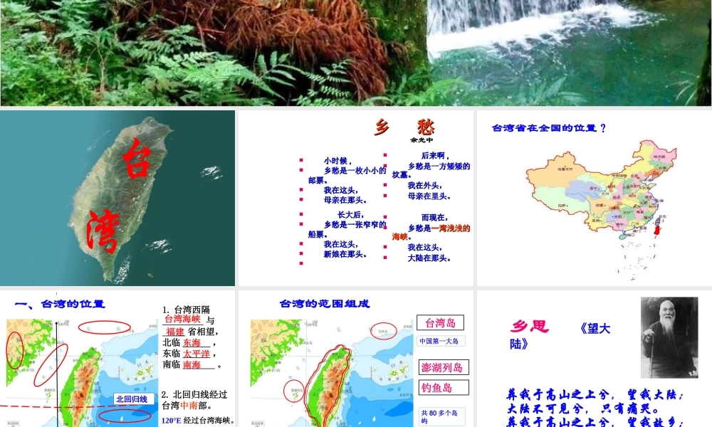 八年级地理下册 第六章 第三节《祖国的神圣领土—台湾省》课件 新人教版