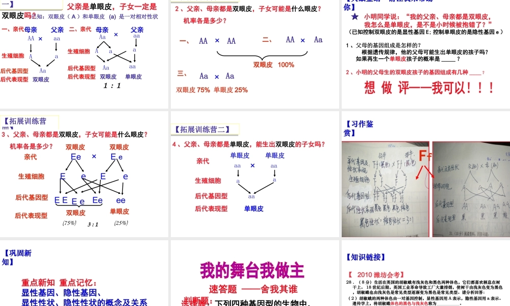 八年级生物上册 4.4.2 性状的遗传课件（1）（新版）济南版-（新版）济南级上册生物课件