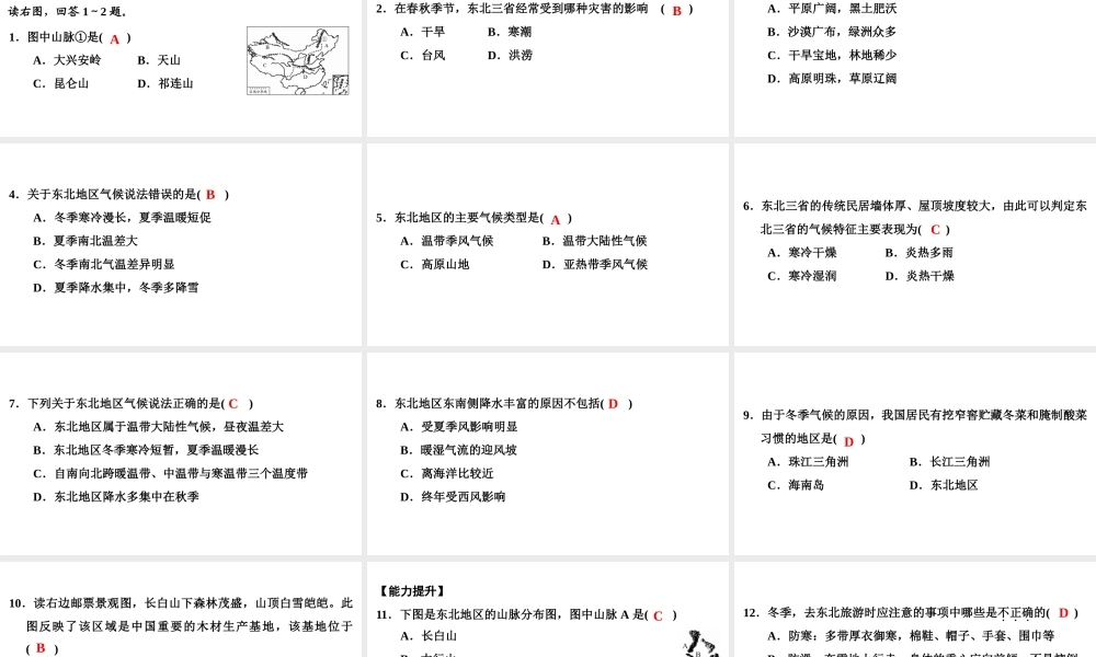 八年级地理下册 第六章 第一节 东北地区的地理位置与自然环境复习课件 （新版）湘教版-（新版）湘教版初中八年级下册地理课件