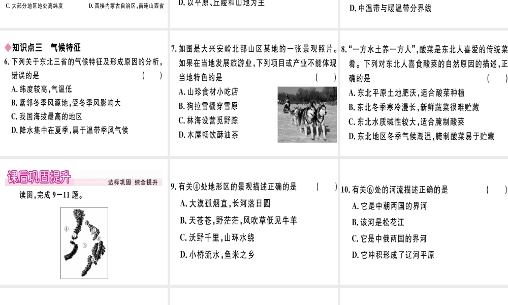 八年级地理下册 第六章 第一节 东北地区的地理位置与自然环境习题课件 （新版）湘教版-（新版）湘教版初中八年级下册地理课件