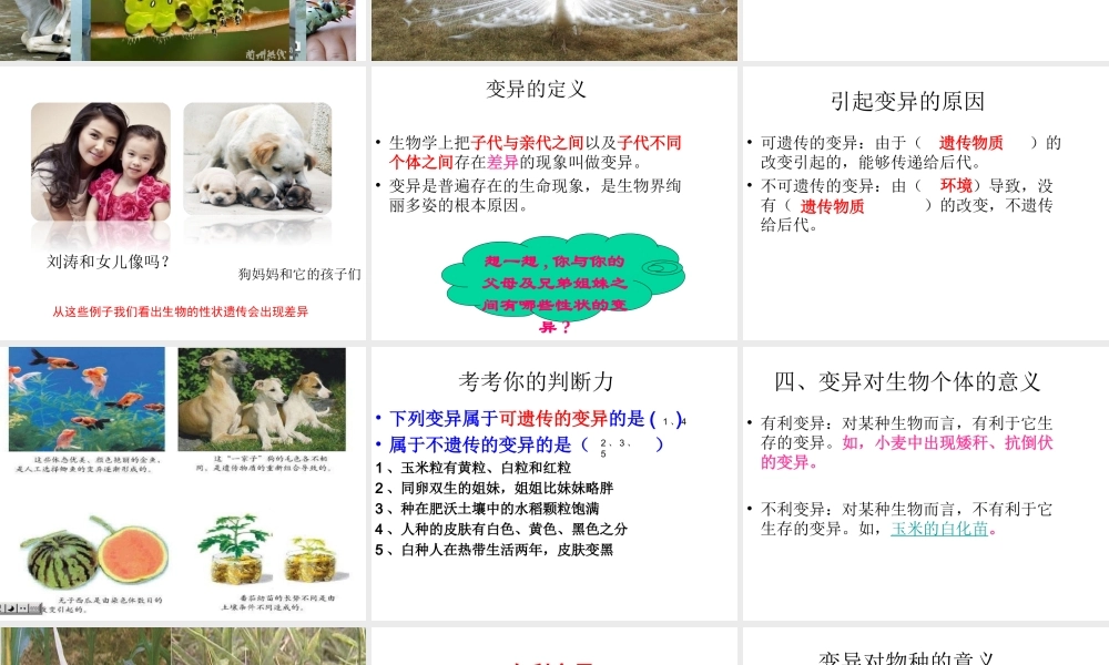八年级生物上册 4.4.4《生物的变异》课件1 （新版）济南版-（新版）济南版初中八年级上册生物课件