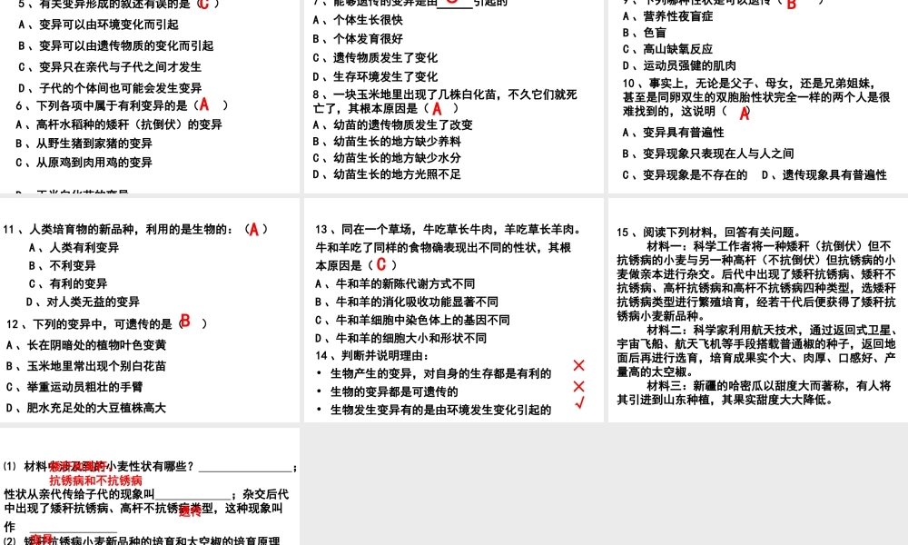 八年级生物上册 4.4.4《生物的变异》课件2 （新版）济南版-（新版）济南版初中八年级上册生物课件