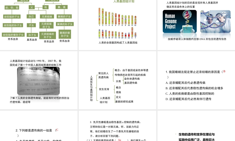 八年级生物上册 4.4.5《人类优生与基因组计划》课件 （新版）济南版-（新版）济南级上册生物课件