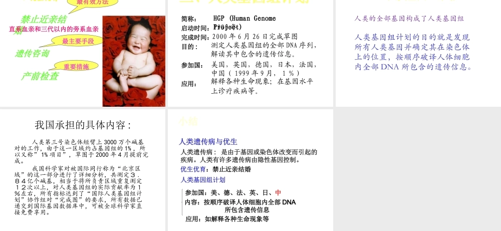八年级生物上册 4.4.5《人类优生与基因组计划》课件1 （新版）济南版-（新版）济南级全册生物课件