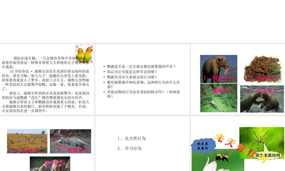 八年级生物上册 5.2.2 先天性行为和学习行为（第1课时）教学课件 （新版）新人教版-（新版）新人教版初中八年级上册生物课件