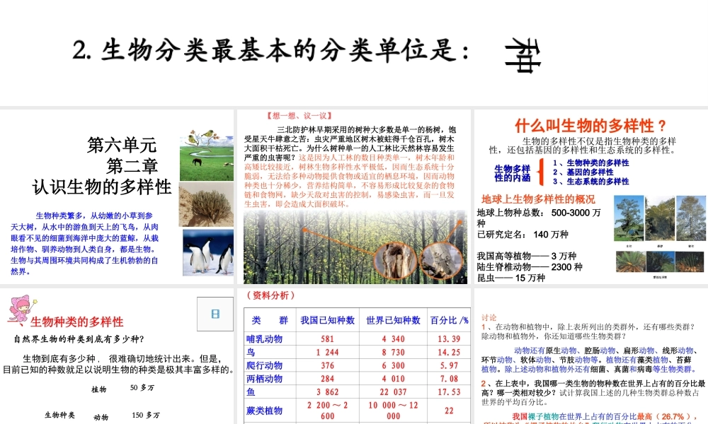 八年级生物上册 6.2《认识生物的多样性》课件1 （新版）新人教版-（新版）新人教级上册生物课件