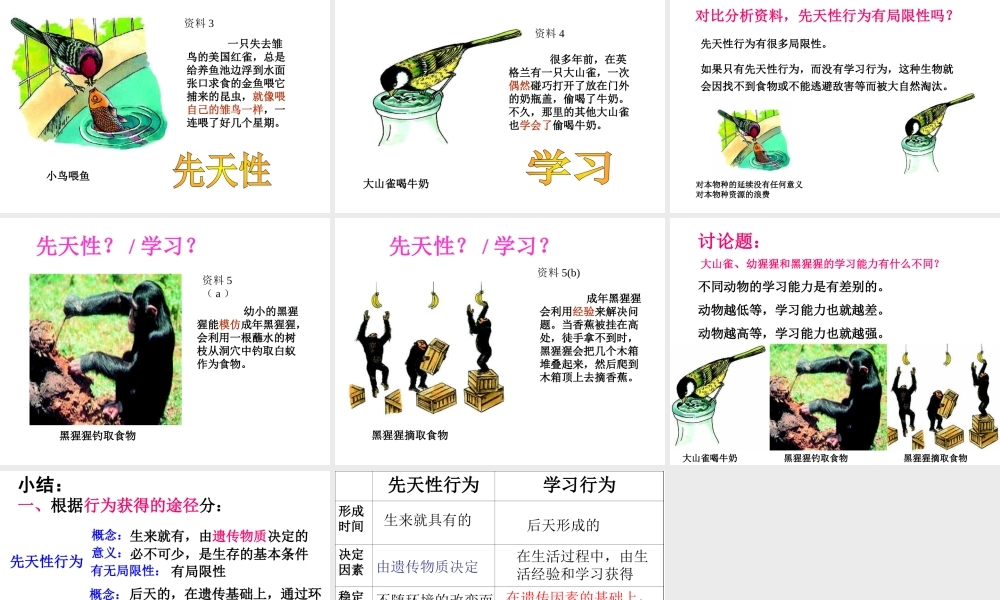 八年级生物上册 5.2.2 先天性行为和学习行为课件2 （新版）新人教版