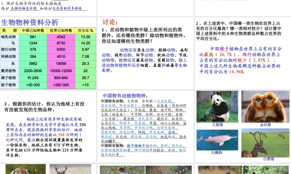 八年级生物上册 6.2《认识生物的多样性》课件4 （新版）新人教版-（新版）新人教版初中八年级上册生物课件